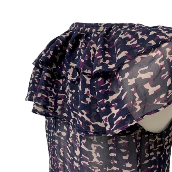 Ann Taylor Graphic Sheer Ruffle Silk Top Small - Picture 10 of 12